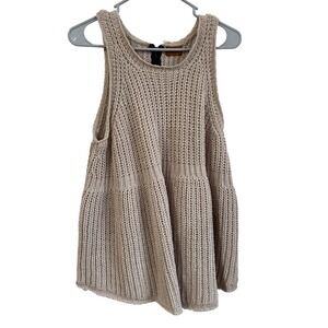 POL Chenille Womens Beige Chunky Knit Tank Top Pull Over Sweater Vest Large Boho